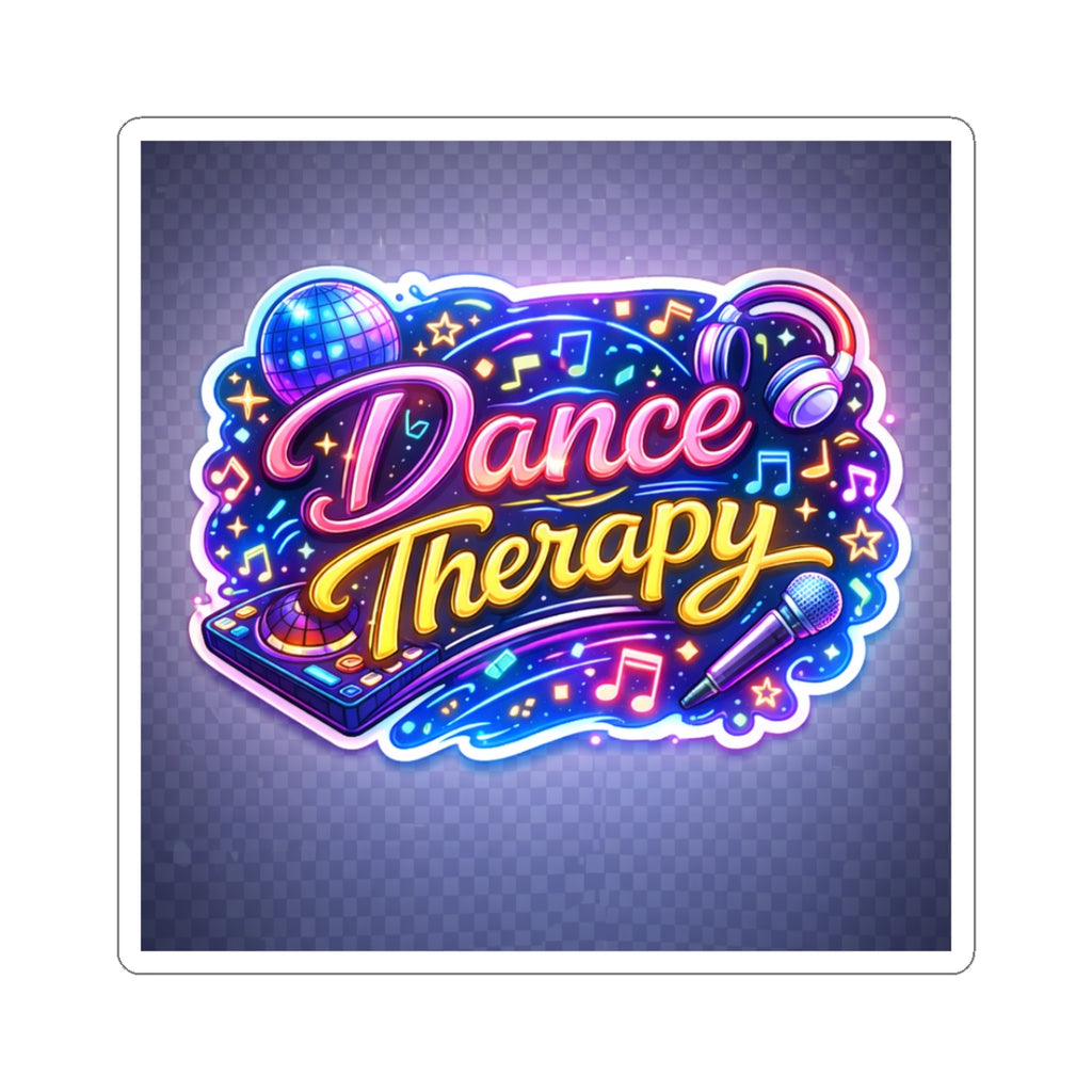Dance Therapy Kiss-Cut Sticker — Neon DJ, Headphones & Microphone Sticker