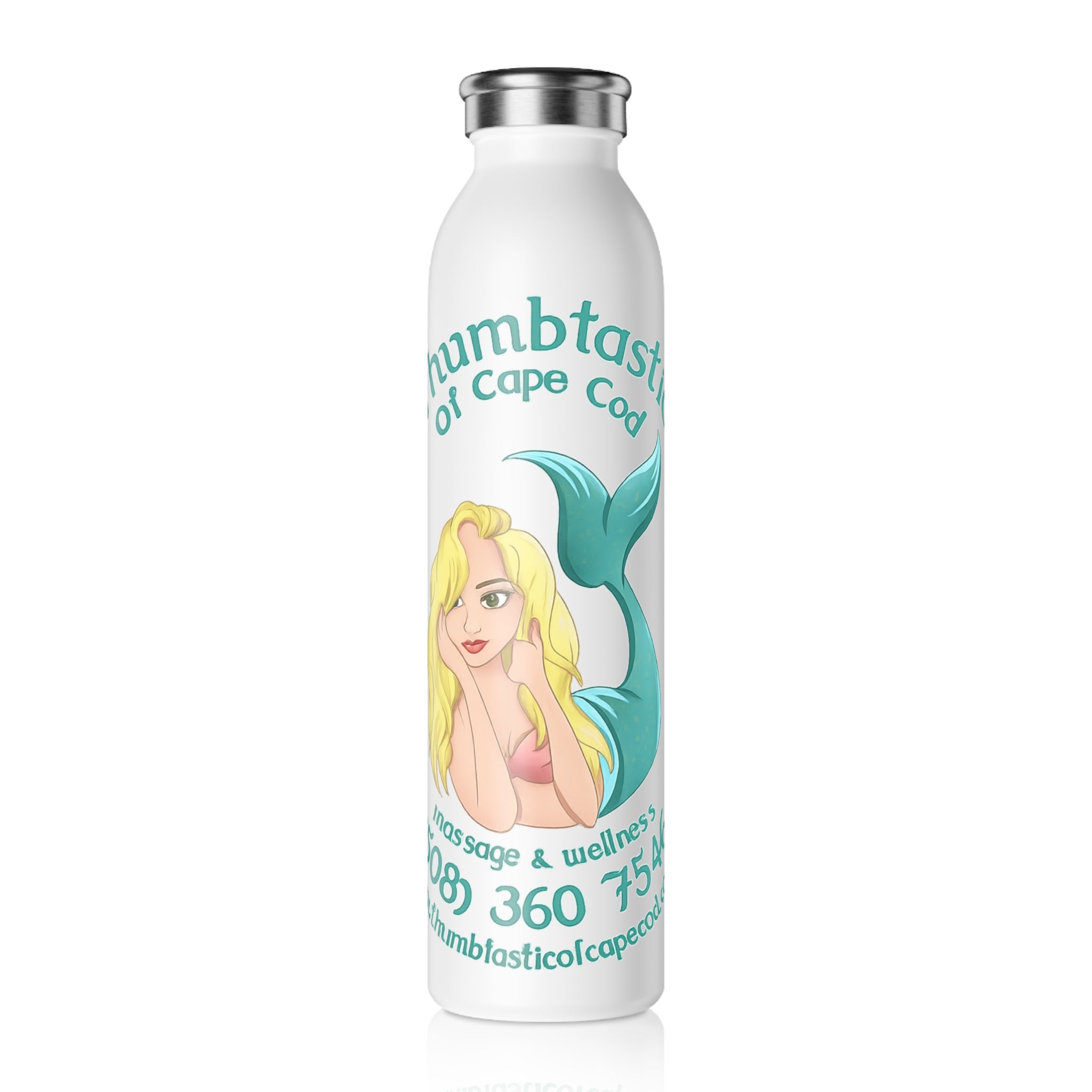 Mermaid Slim Water Bottle — Thumtastic of Cape Cod Wellness Logo