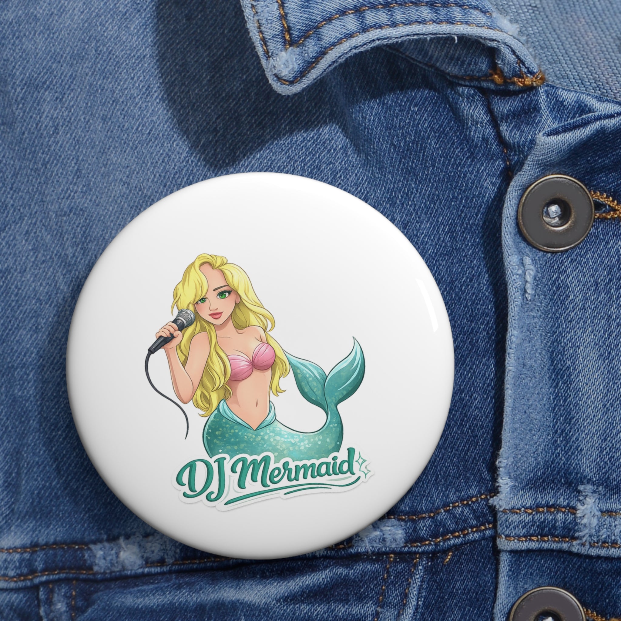 Pin Button — DJ Mermaid Illustration Badge