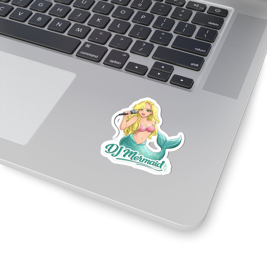DJ Mermaid Kiss-Cut Sticker — Cute Musician Mermaid Laptop Decal
