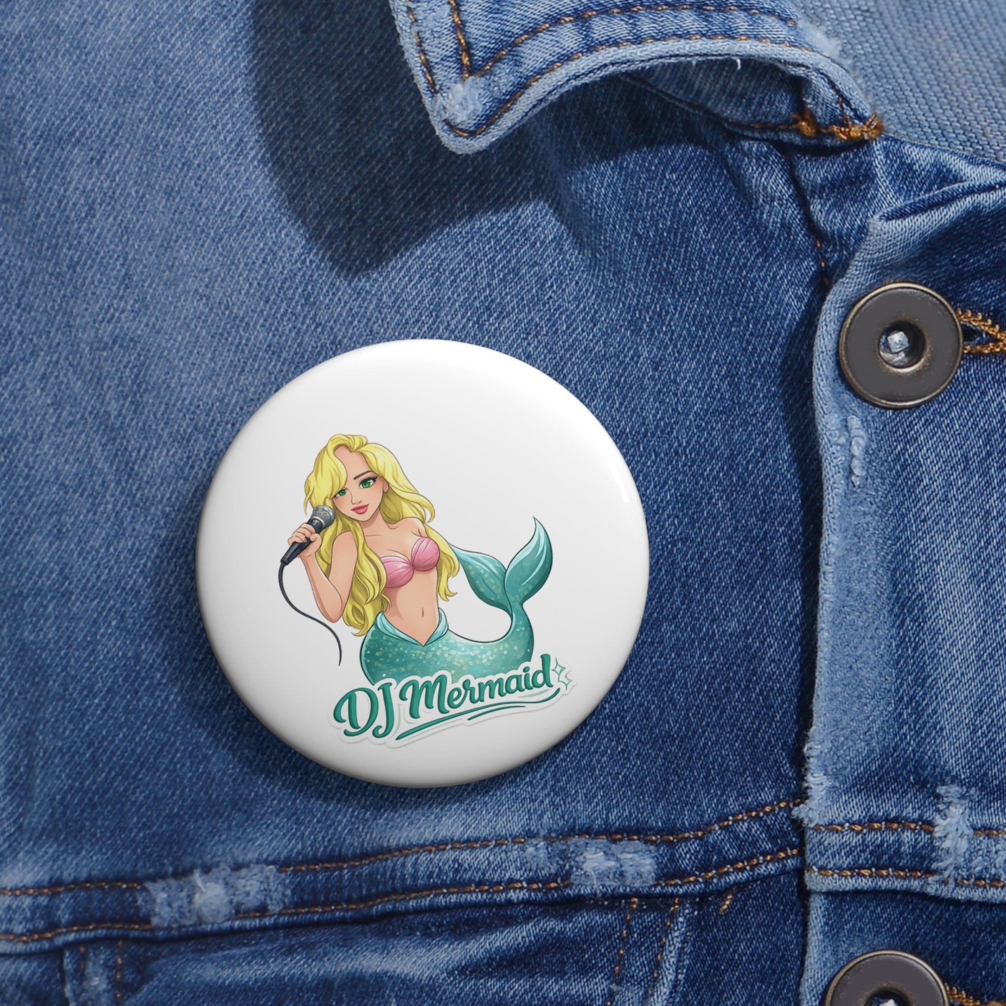 Pin Button — DJ Mermaid Illustration Badge