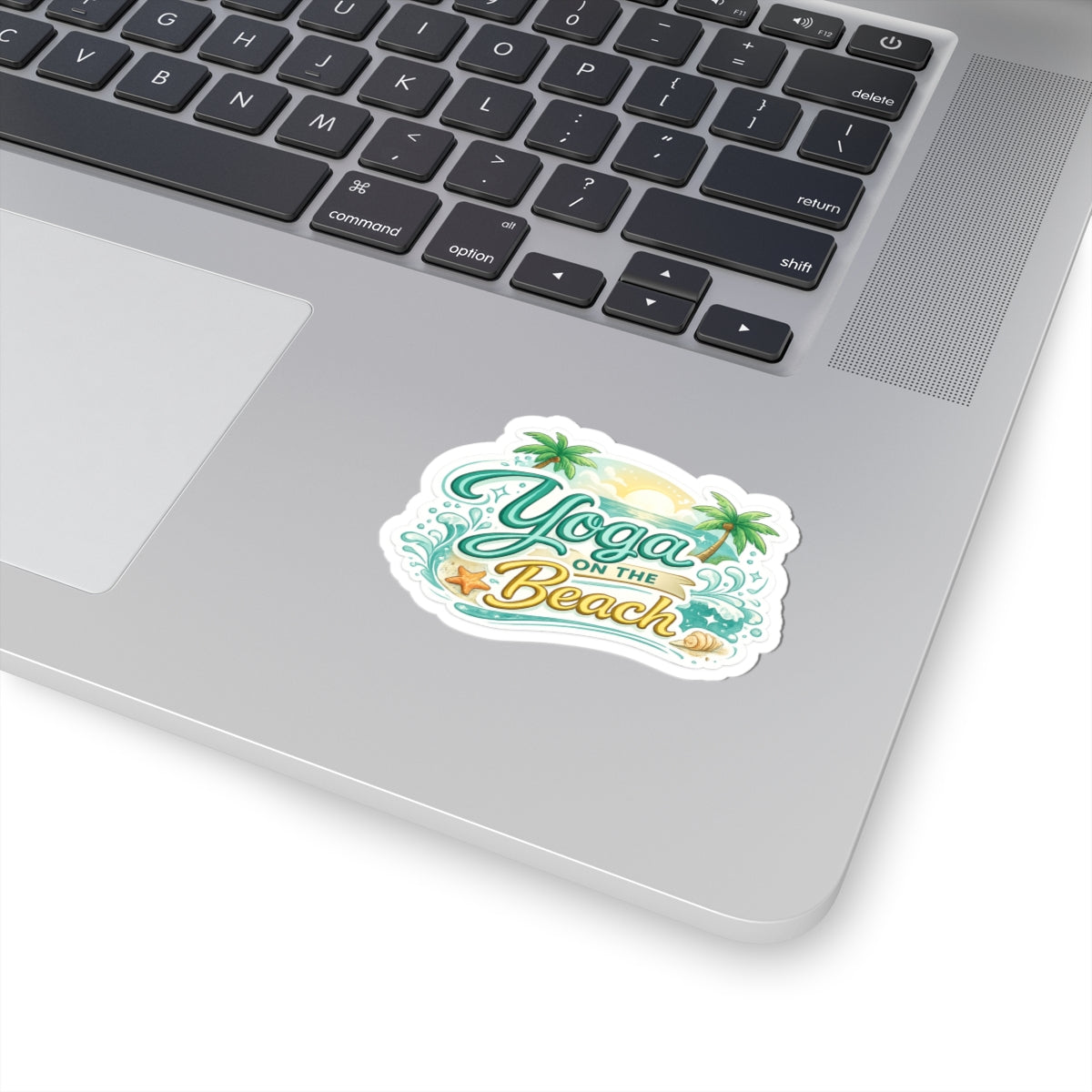 Yoga on the Beach Sticker — Tropical Surf & Sunset Kiss-Cut Decal