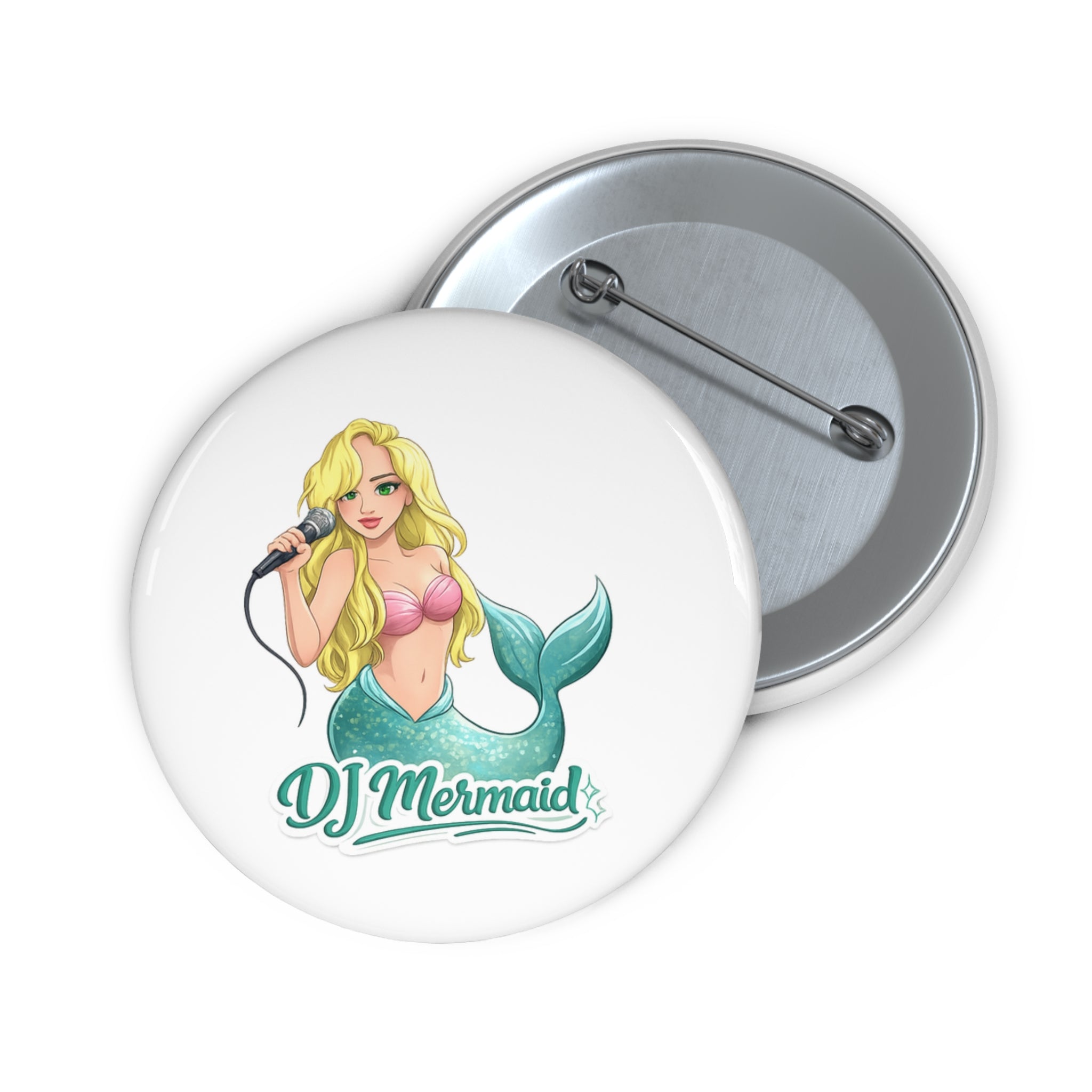 Pin Button — DJ Mermaid Illustration Badge