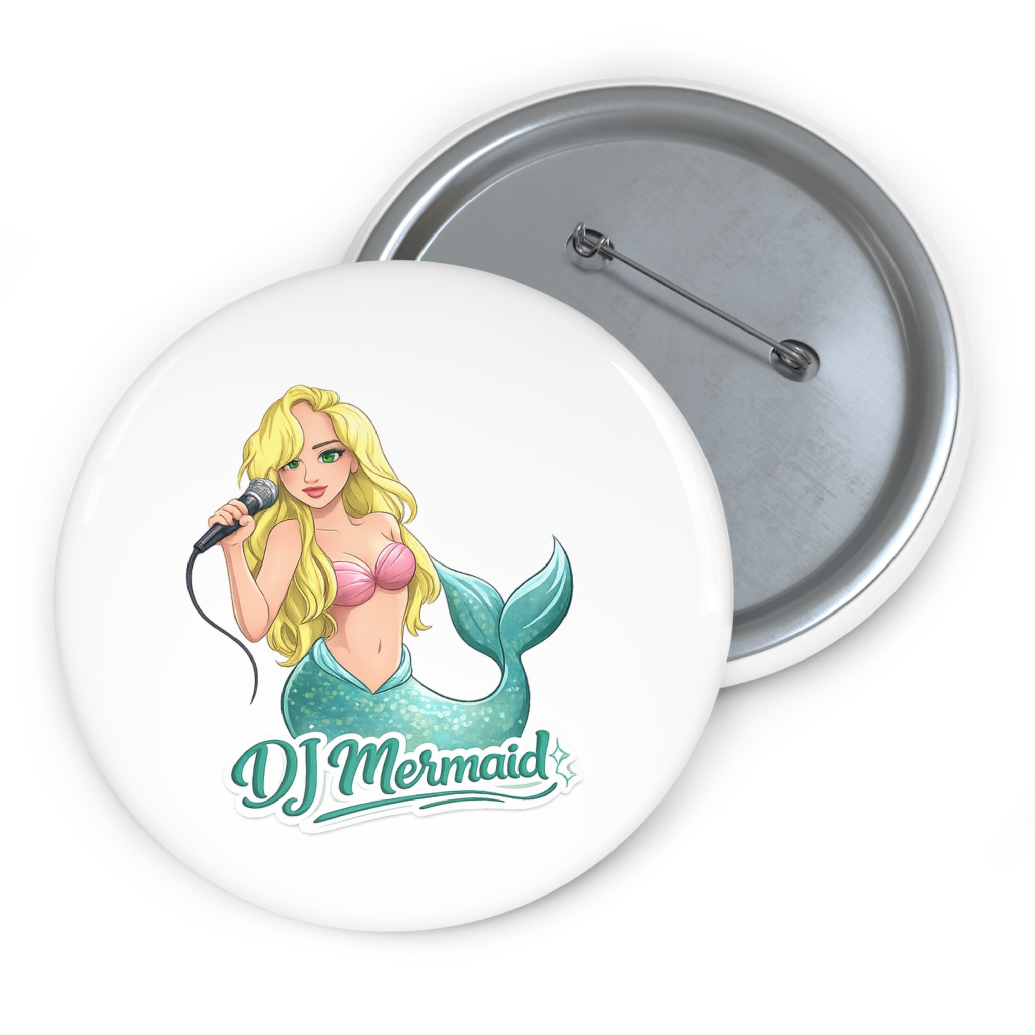Pin Button — DJ Mermaid Illustration Badge