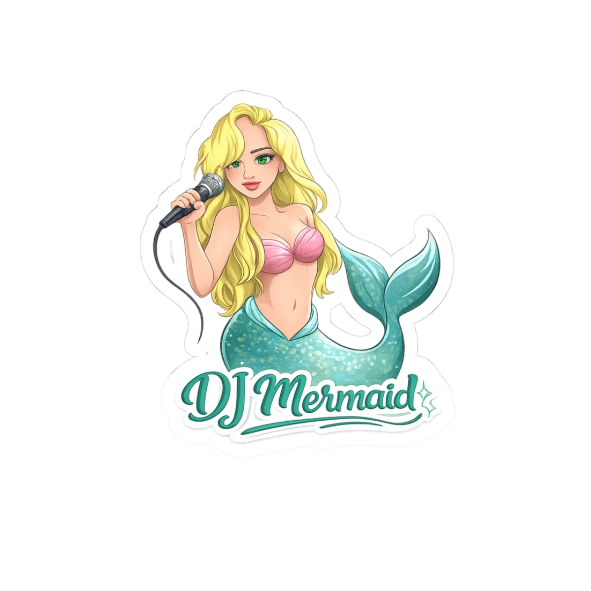 DJ Mermaid Kiss-Cut Sticker — Cute Musician Mermaid Laptop Decal
